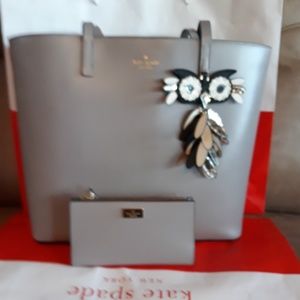 Kate Spade OWL tote shoppers purse w/ wallet set